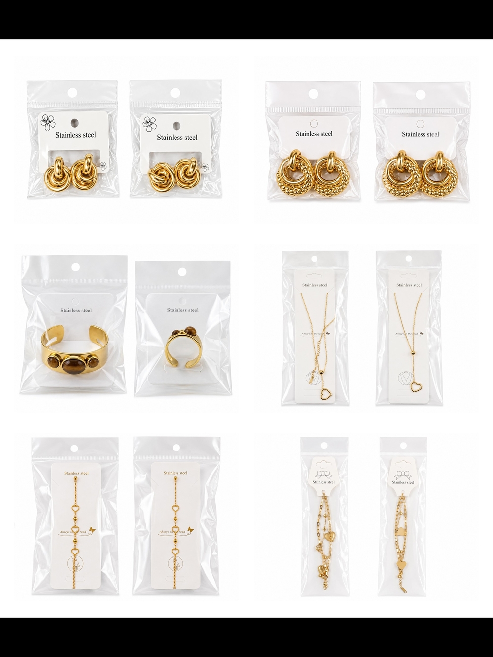 12-Piece Gold Stainless Steel Jewelry Set for Women, 3 Necklaces, 3 Bracelets, 4